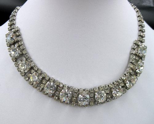 Vintage Dimensional Rhinestone Choker Necklace Bridal