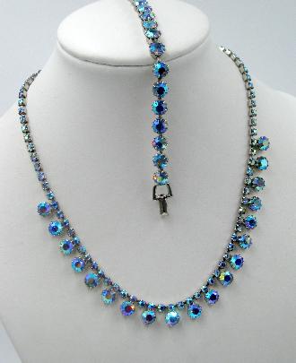 Vintage Blue AB Rhinestone Necklace & Bracelet Set